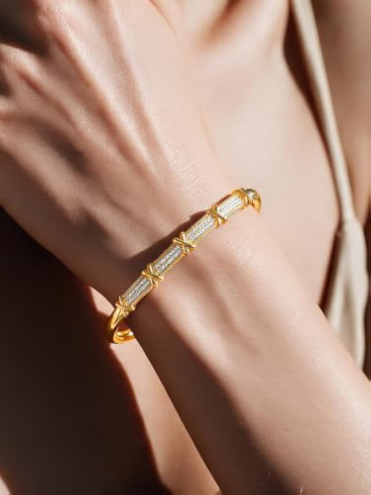 Women's Gold Plated Zircon X-Panel Bracelet, Gift