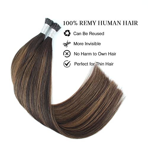 Abh Amazingbeauty Hair Keratin I Tip Human Hair Extensions 50 Grams #2/6/2 Darkest Brown With Chestnut Brown Balayage Medium Pre Bonded Real Human Hair I Tips Extensions For Women 50Strands 18 Inch #TOP4