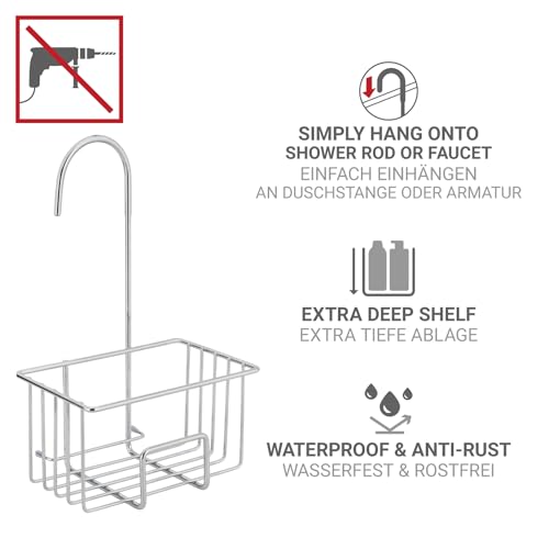 WENKO Dusch-Caddy Mod. Milito hängender Edelstahl Duschkorb rostfrei Badzubehör Chrom Duschablage 18 x 28,5 x 13 cm glänzend transparent