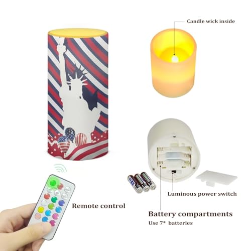 Image of Poceacles Fourth of July The Statue of Liberty Flameless LED Candles Battery Operated Candle American Flag Balloon Pillar Candle Tealights for Patriotic Decoration