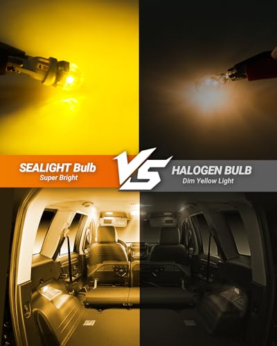 Image of SEALIGHT 194 LED Light Bulb Amber Yellow 168 T10 W5W 2825 Super Bright 360 LED Replacement Bulbs 3020SMD for License Plate Light, Dome Light, Map Light, Courtesy Light, Side Marker Lights, Pack of 6