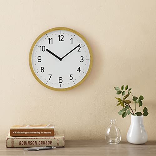 Bioinliving Wall Clock 12 Inch Wooded Round Silent Wall Clocks Large Battery Operated Non-Ticking White Clock For Living Room Kitchen Bedroom Office Home School #TOP1
