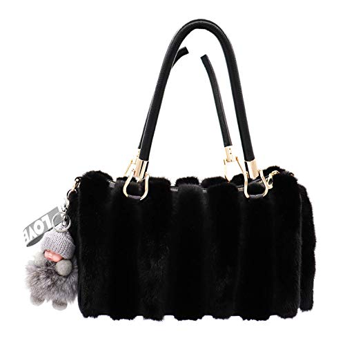 Surell Genuine Fox Fur Baby Keychain - Pom-Pom Bag Purse Charm - Gold Ring Fluffy Fur Ball - Fashion Gift (Grey) #TOP2