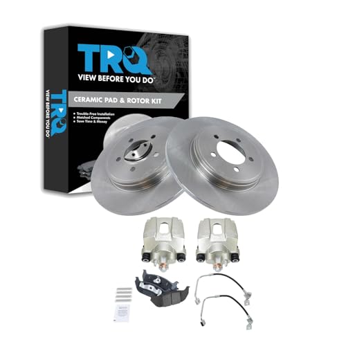 Image of TRQ Rear Brake Pad and Rotor Set Ceramic Rotors Calipers Hoses Compatible with 2003-2005 Lincoln Aviator