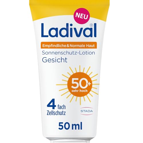 Ladival Sonnenschutz-Lotion Gesicht LSF 50+ für empfindliche und normale Haut - Sonnencreme mit einzigartigem 4-fach Zellschutz, Hyaluronsäure und Photolyase, 50ml