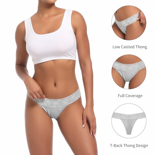 Image of Cotton Thongs For Women, Lace Thongs For Women,10 Pack Size XS to 5XL | Delicate Floral Lace Trim,Buttery Soft Stretch Waistband,Minimal Thong Cut,Daily Everyday Wear,Value Multipack Lingerie