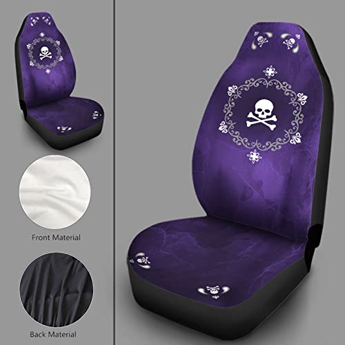 Bulopur Skull Flowers Purple Print Automobile Front Seat Cover, Automotive Seat Cover Accessories, Breathable Front Car Seat Cover Pack Of 2 #TOP7