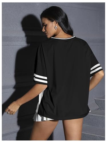 Verdusa Women's Jersey Shirts Y2k Tops Baggy Shirts Graphic Summer Oversized T Shirt Top2