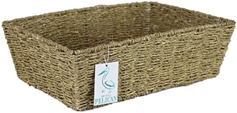 Seagrass shelf baskets tray shape. Bedroom kitchen and home office storage. For veg, papers, makeup, toiletries, jewellery. (Tapered 44cm)