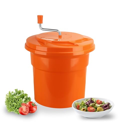 5 Gallon Salad Spinner,Large Capacity Vegetable Friuts Salad Dryer,Commercial Manual Salad Mixer for Restaurants Kitchen & Catering,Green & Orange. (Orange, 5 Gallon)