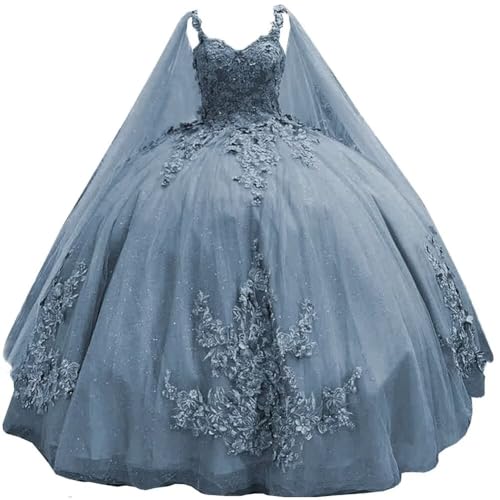 TRHTX Spaghetti Straps Dusty Blue Quinceanera Dress with Train Plus Size 20