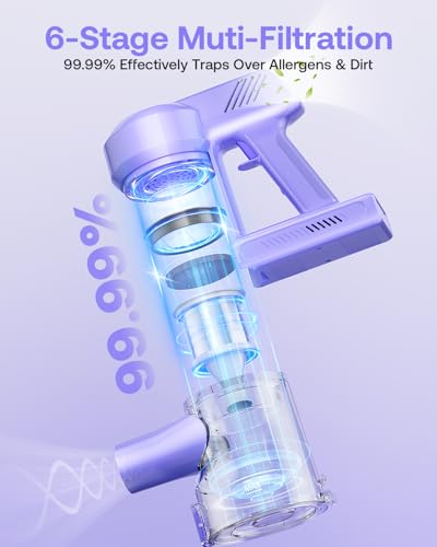 Image of Cordless Vacuum Cleaner, 40Kpa 45Mins Vacuum Cleaners for Home, 8-in-1 Lightweight Stick Vacuum with Powerful Suction, Anti-tangle Wireless Vacuum for Carpet, Tile, Pet Hair, Hardwood Floors, Purple