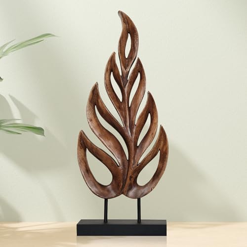 Decozen Wooden Leaf Sculpture - Hand‑Carved Solid Wood Coffee Table Decor and Western Decor Accent...