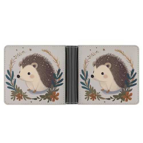 Cute Little Hedgehog Men's Wallet Leather Money Clip Slim Passcase With 6 Card Slots, 2 Hidden Pockets