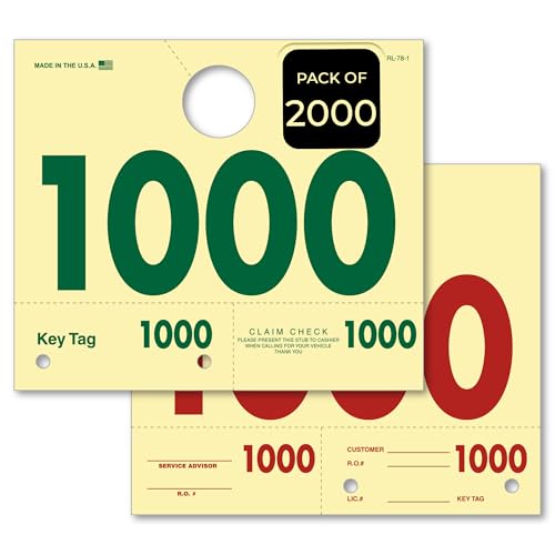 Automotive Service Dispatch Numbers 1000-1999 Repair Tags – 2000 Count Pack