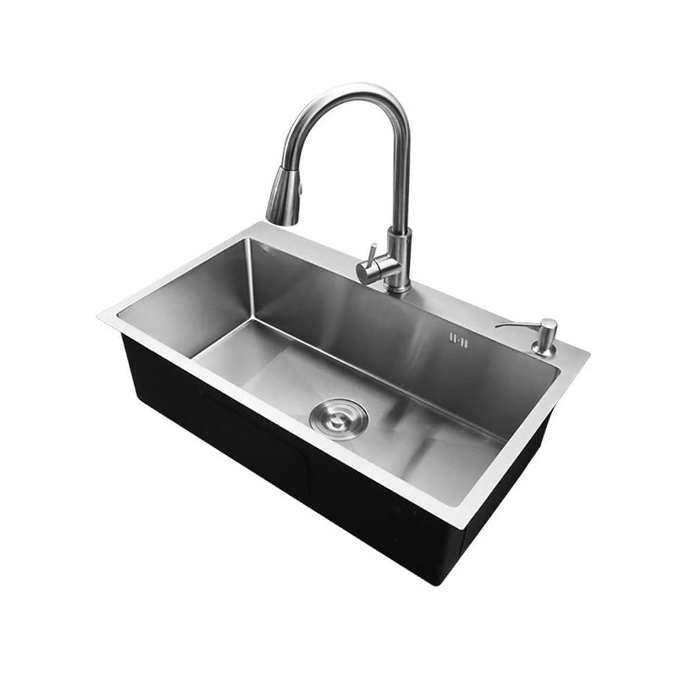 WDSOPK Stainless Steel Kitchen Sink - 16 Gauge Commercial Large Topmount Handmade Sink - Single Bowl Basin - with Integrated Ledge and Accessories (Silver D(55x45cm))