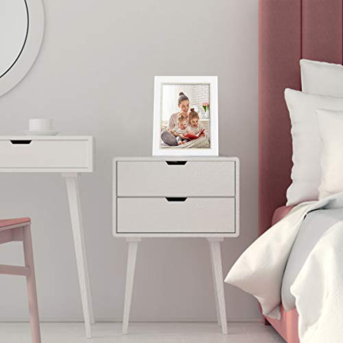 Graduationmall 8X10 Picture Frames, Real Glass, Display Photos For Wall Or Tabletop, White With Gold Beads, 2-Pack #TOP1