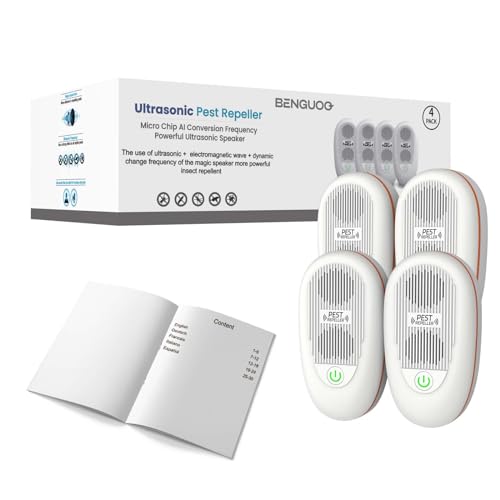 BENGUOO Ahuyentador de Ratas, 4 Piezas Repelente Ultrasónico de Plagas Interior, Auyentadores de Ratones Potente...
