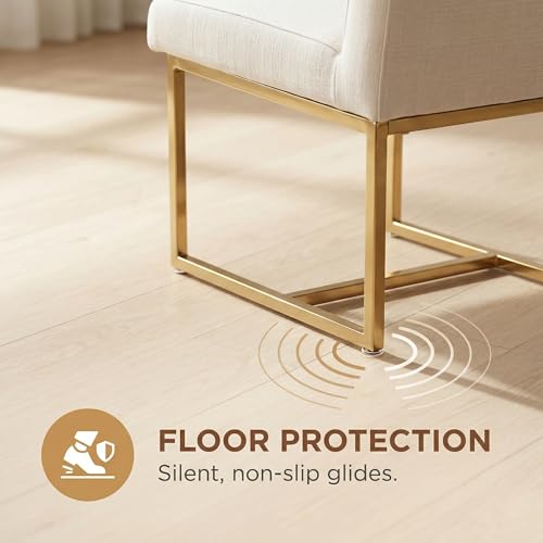 Image of HNY Modern Dining Chairs Set of 4, Upholstered Linen Dining Room Chairs with Ergonomic Back & Polished Gold Metal Frame for Home, Kitchen, Apartment, Cream