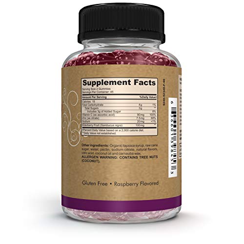 Pomona Wellness Elderberry Gummies With Zinc And Vitamin C For Immune Support 3-1 Chewable Black Elderberry Gummy Supplement For Kids And Adults, Vegan, 90 Gummies #TOP5