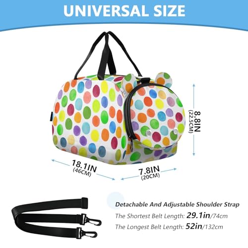 Colorful Dots Kids Travel Duffel Bag for Boys Girls Overnight Weekend Tote Bag with Shoes Compartment for Trip Beach Gym3