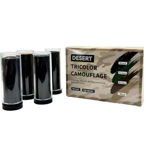 PBAHAUP Kit de Peinture Camouflage Visage 4 Pièces, Crayon Tactique de Maquillage Militaire à Bâton, Palette de Couleurs de Camouflage pour Airsoft, Chasse,...