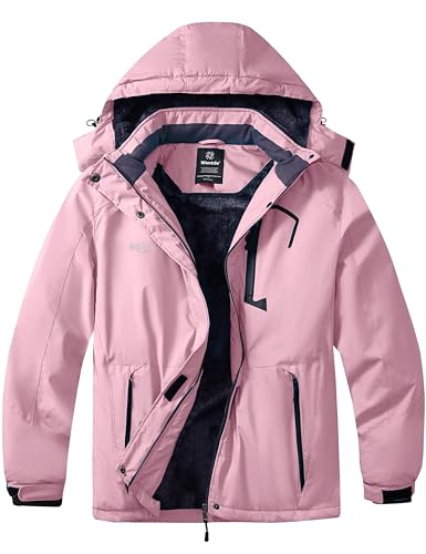 wantdo Women's Plus Size Ski Jacket Winter Waterproof Snow Hooded Coat Pink 2X