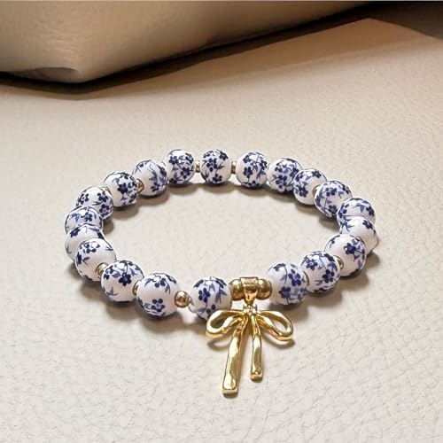 Beads Bow Charm Bracelet for Women Flower Vintage Bracelet Handmade Stretch3