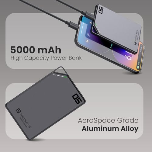Image of Portronics Boosty 5k 5000mAh 15W Wireless Magnetic Fast Charging Nano Powerbank, Metallic Finish, 20W Type C PD Output, Light Weight, Compatible with iPhone 12 Above, Other Qi Enabled Devices