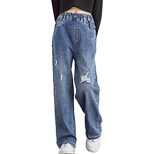 Kids Girls Flare Bell Bottom Ruffle Jeans Elastic Waist Denim Pants Trousers Blue 1 7-8 Years