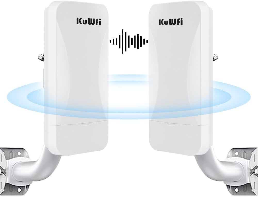 KuWFi Point to Point Wireless WiFi Bridge 2.4G Long Range CPE Indoor/Outdoor 1KM Transmission Distance Solution for PTP/PTMP IP65 Weatherproof 11DBI Antenna