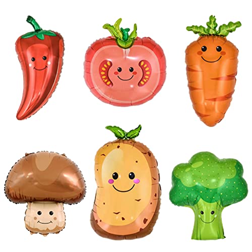 6 Stück Obst & Gemüse Aluminiumfolie Ballons für Party Dekoration Pfeffer Kartoffel Karotte Tomaten Pilz Geburtstag Aluminium Helium Ballon für Sommer Party Thema Geburtstag Baby Shower Party Supplie Cover