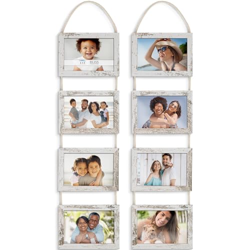 Icona Bay - 4x6 Wall Hanging Picture Frames Collage with 8 Openings - Distressed White, 2 Pack...
