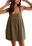 Fdakg Women's Summer Babydoll Mini Dress Sleeveless Open Back Tank Scoop Neck Casual Dress with Pockets Flowy Sundress 2026 DarkKhaki
