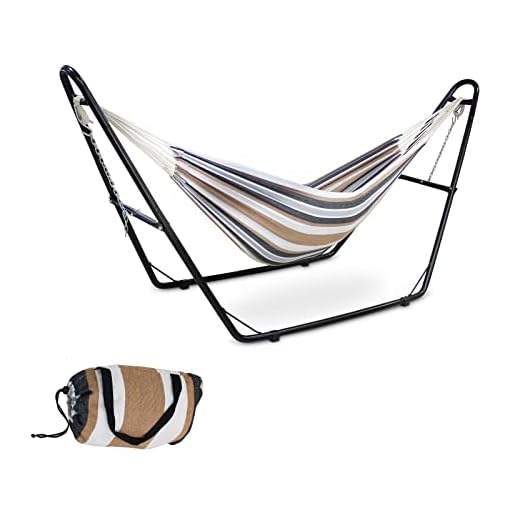 Todeco - Hamaca, Cama Colgante - Capacidad: Para 2 personas - Alto: Ajustable - Marrón, Brasileño, Algodón, con soporte tipo-H