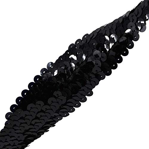 image for Mandala Crafts Elastic Sequin Ribbon Trim - 1.5 Inch Black Sequin Elas