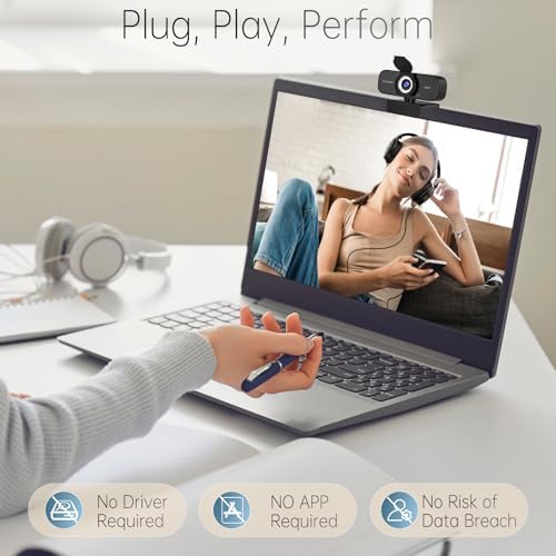 1080P HD Webcam with Noise-Canceling Mic, Auto Light Correction, Privacy Cover and Wide Angle Lens, Plug & Play USB Camera for Laptop/Desktop/PC/Mac, Compatible with Zoom/Skype/Teams/Streaming Black - 3