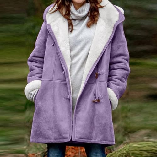 Winter Coats for Women Fleece Lined Coat Warm Sherpa Jackets Hooded Parka Coat Plus Size Horn Button Fleece Coat2