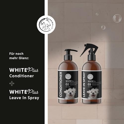 Annimally White Plus Shampoo - Natürliches Hundeshampoo für weißes Fell mit Kokosöl & Zuckertensid, geruchs- und ph-neutral, ohne Bleichmittel & Parfüm - 500 ml