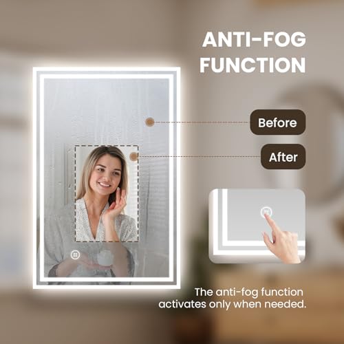 EMKE Bathroom Mirror with LED Lights, 40 x 60 cm Illuminated Wall Mounted Vanity Mirror, Backlit Bathroom Mirrors with Dimmable/Anti-fog/Touch Switch, Hardwired, IP44 - Cosy Home Interiors EMKE Bathroom Mirror with LED Lights, 40 x 60 cm Illuminated Wall Mounted Vanity Mirror, Backlit Bathroom Mirrors with Dimmable/Anti-fog/Touch Switch, Hardwired, IP44 - Image 2
