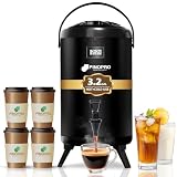 Insulated Beverage Dispenser - Thermal Hot and Cold Tea Dispenser - Stainless Steel 12L/3.2Gal with Spigot for Hot Coffee & Tea, Cold Milk & Juice - Black