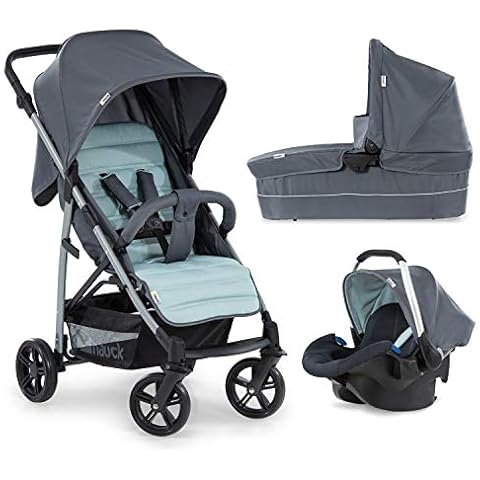 Hauck Kombi Kinderwagen Rapid 4 Plus Trioset inkl. Babywanne mit Matratze, Babyschale, Sitz mit Liegefunktion, bis 25 kg, Klein Zusammenklappbar, Grau Mint Cover