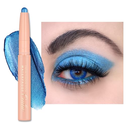 Oulac Sombra de Ojos en Barra Automático Azul Acabado Metálico - Resistente al Agua y a Los Borrones, Dura 16 Horas+, Textura Cremosa y Sedosa, Vegano, 08 Aqua