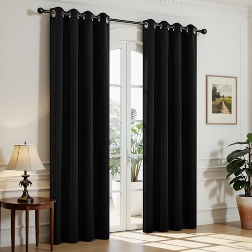 Joydeco Blackout Curtains for Bedroom,Black Out Curtains 84 Inch Long, Black Drapes with Grommets, Noise Reducing Energy Saving Thermal Insulated & Wrinkle-Free Drapes for Living Room, 2 Pan