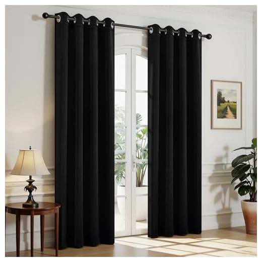 Joydeco Blackout Curtains 84 Inch Length 2 Panels Set, Thermal Insulated Long Curtains& Drapes 2 Burg, Room Darkening Grommet Drapes for Bedroom Living Room Window (Black, W52 x L84 Inch)