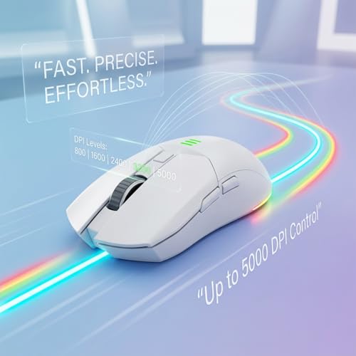 Image of Offbeat Ivy Blutooth 5.2 + 2.4Ghz Wireless Gaming Mouse | Triple Device connectivity | 5000 DPI 6D Button | 600 mAh Battery 100 Hours Playtime | Silent Click (White)