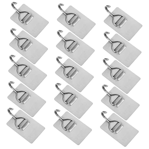 STOBAZA 20pcs Stainless Steel Self Adhesive Hooks for Bathrooms Kitchens and Living Rooms Heavy Duty Towel Hangers with Modern Design and Wear Resistant Build