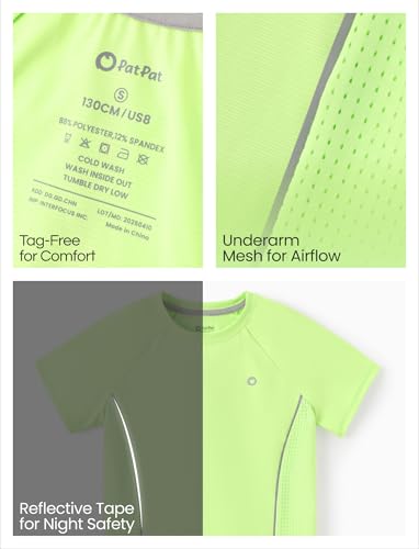 PATPAT Kids Quick-Dry T-Shirt & Shorts Set, 2-Piece Instant-Cooling UPF 100+ Activewear Outfit for Boys Girls, Breathable Athletic Sportswear, Flash Green, Size US8/S3