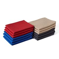 Lot De 4 Serviettes Cuisine Et Gants Toilette Coton Waffle Noir - 70x45 Cm Séchage Rapide