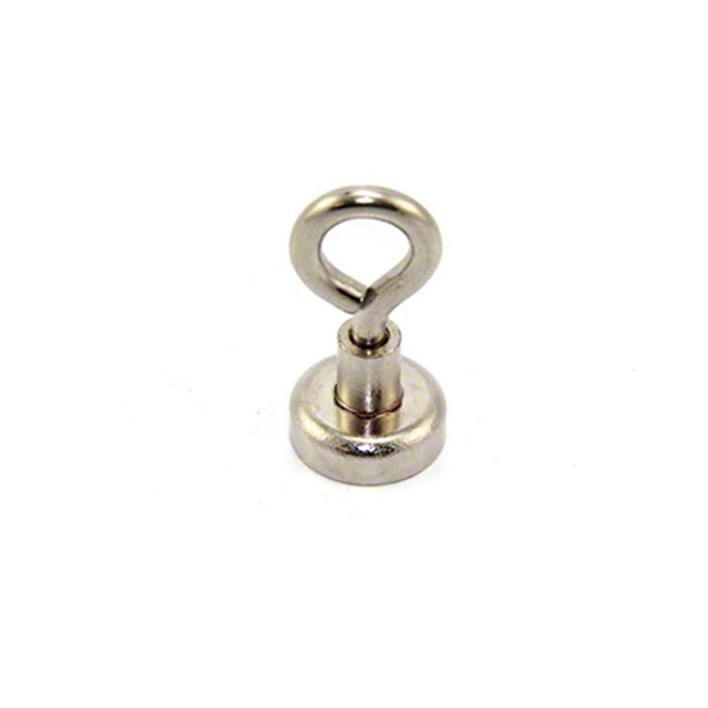 Neodymium Clamping Magnet with M4 Eyebolt for Hanging, Holding or Displaying Items - 16mm Diameter x 32mm High - 9.7kg Pull - Pack of 10
